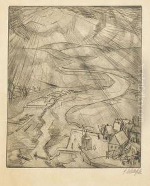 Flusslandschaft Oil Painting by Fritz Schaefler