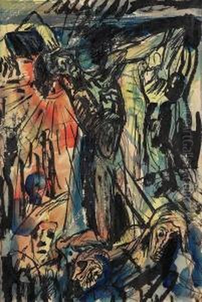 Kreuzigung Oil Painting by Fritz Schaefler