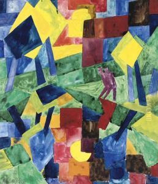 Zwei Manner Am See (wasserspiegel; Recto); Portrat George Kaiser(verso) Oil Painting by Fritz Schaefler