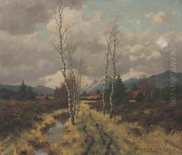 Mountain Valley Oil Painting by Karl Schaette