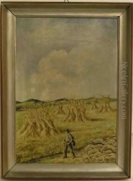 Mit Herde Am Kornfeld Oil Painting by Albert Schafer-Ast