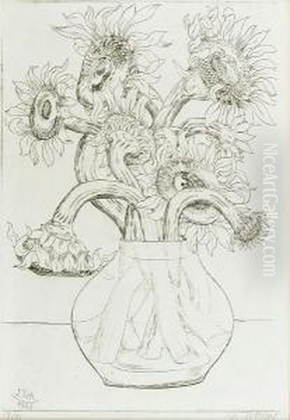 Sunflowers Oil Painting by Josef Scharl