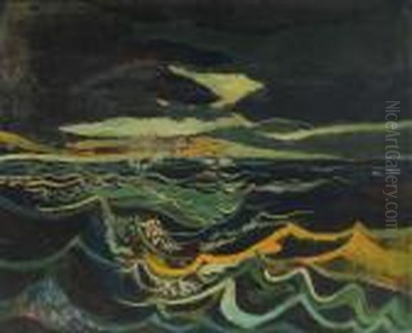 Sturmische See Oil Painting by Josef Scharl