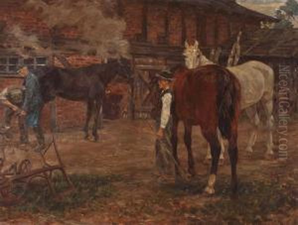 Beim Hufschmied Oil Painting by Ernst Schaumann
