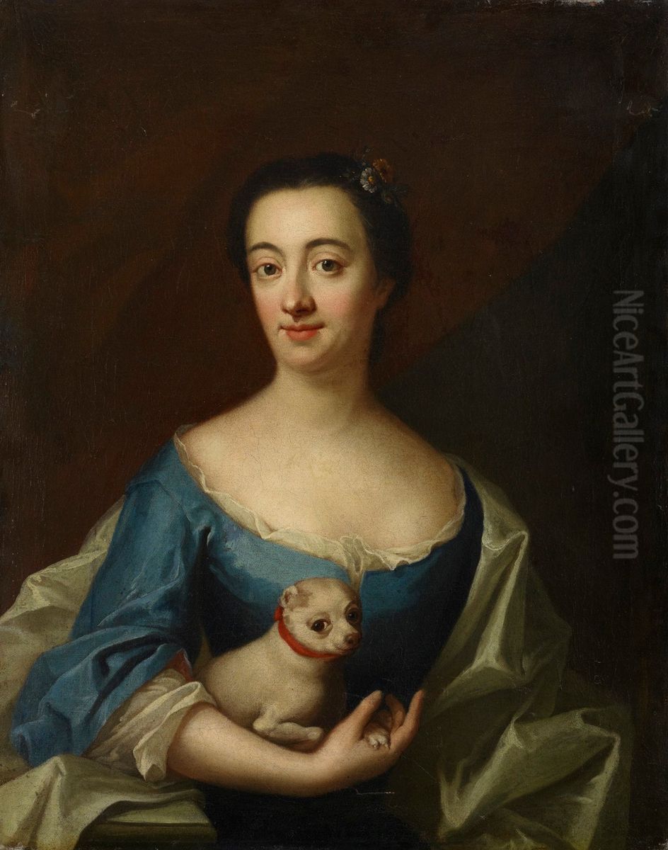 Portrait With A Lady With Lapdog Oil Painting by Johan Henrik Scheffel