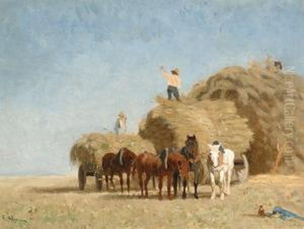 On The Haycart Oil Painting by Cornelis Albertus Johannes Schermer