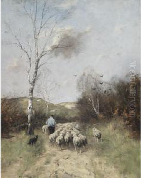 Homeward With The Flock Oil Painting by Johan Frederik Corn. Scherrewitz