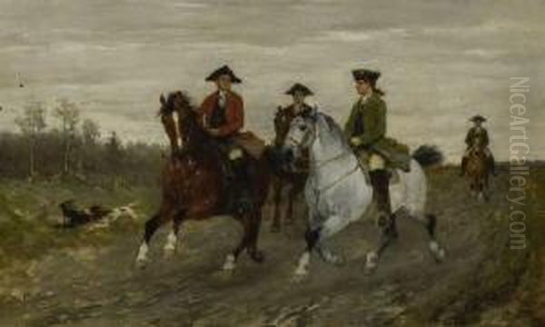 Reiter Auf Der Landstrase. Oil Painting by Julius Schgoer