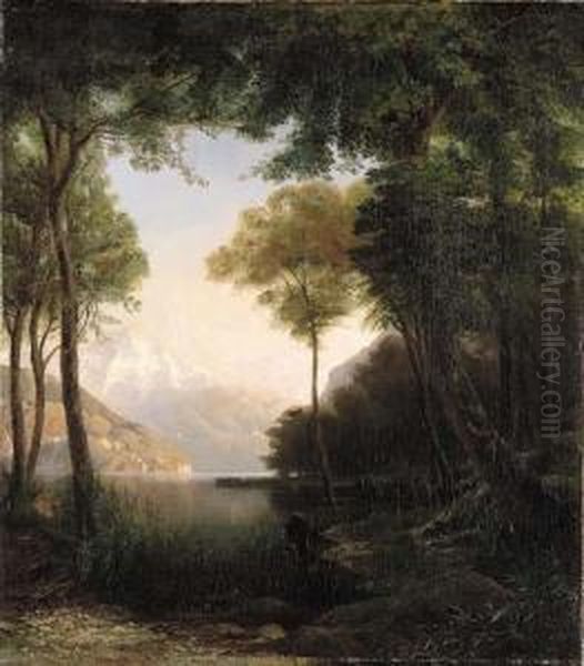 Landschaft Am Vierwaldstattersee Oil Painting by Jost Joseph Niklaus Schiffmann