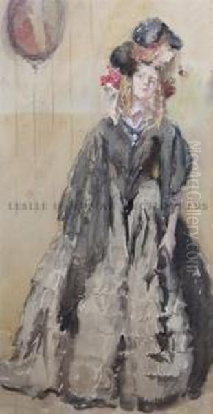 Woman In Black Dress Oil Painting by Alice Schille