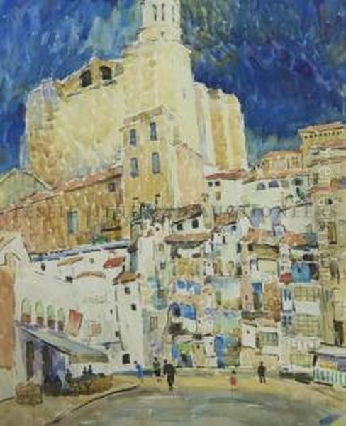 Cliffside Houses Oil Painting by Alice Schille