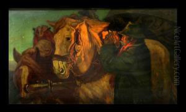 Tending The Horses Oil Painting by Osmar Schindler