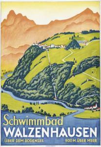 Schwimmbad Walzenhausen Oil Painting by Ernst Emil Schlatter