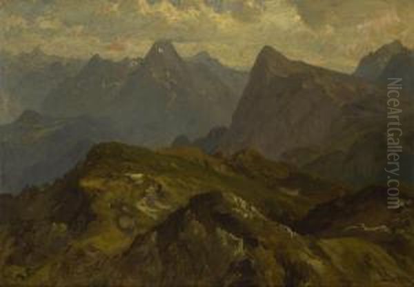 Gebirgslandschaft. Oil Painting by Eduard I Schleich