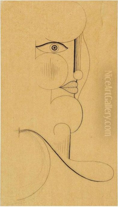 Kopf Mitgeschwungenen Linien Oil Painting by Oskar Schlemmer