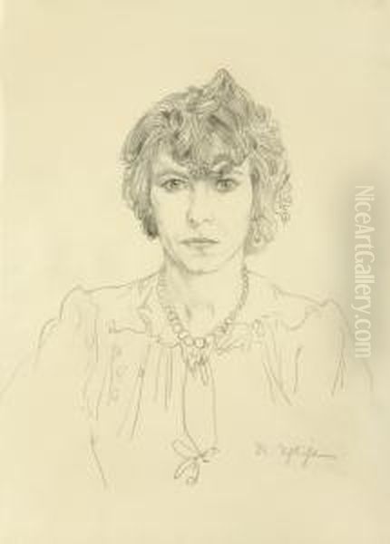 Frau Mit Halskette - Portraitspeedy Oil Painting by Rudolf Schlichter