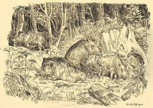 Schwarzwild Oil Painting by Rudolf Schlichter