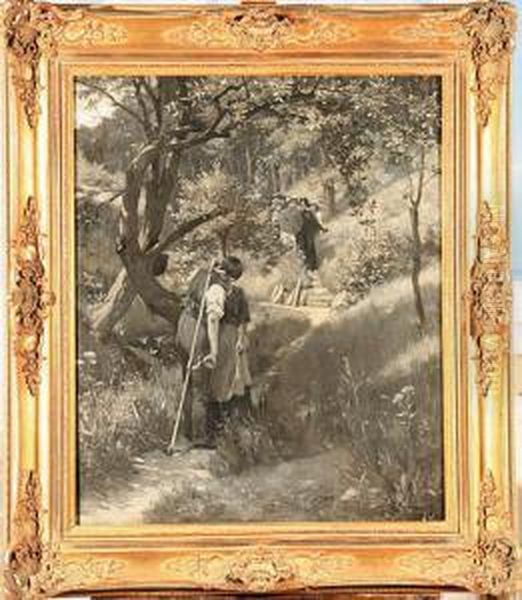 Pocalunek, 1895 R. Oil Painting by Carl Schmauk