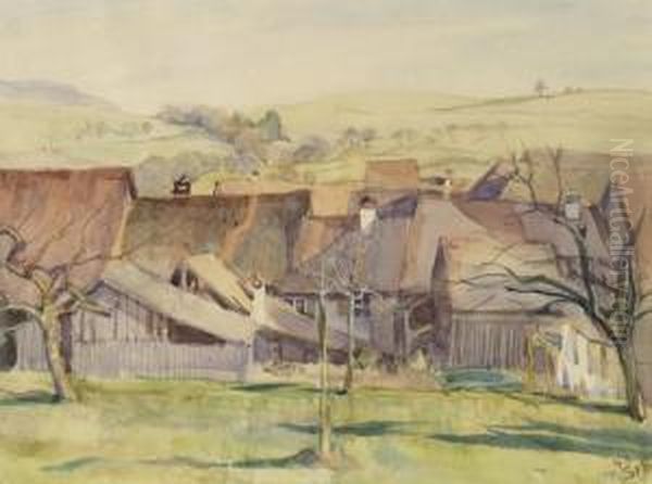 Dorfpartie In Schleitheim Oil Painting by August Schmid