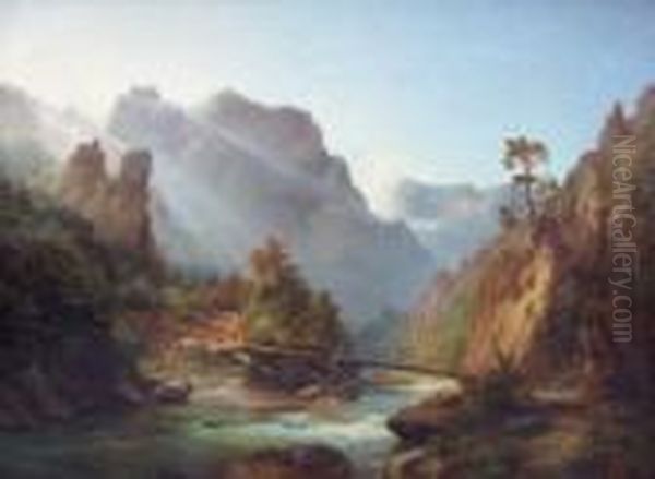 Alpental Mit Wildwasser Oil Painting by Hermann Schmidt