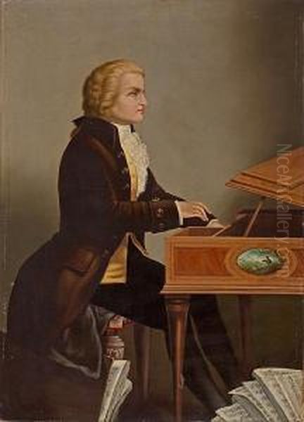 Mozart At The Harpsichord Oil Painting by Josef Schmidt