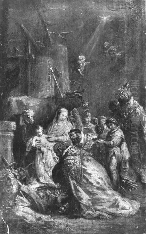 Anbetung Der Heiligen Drei Konige Oil Painting by Martin Johann Schmidt