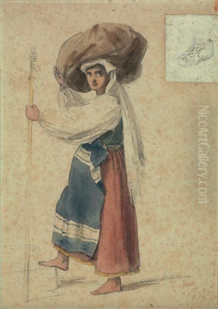 Etude De Paysanne Assise Oil Painting by Jean-Victor Schnetz