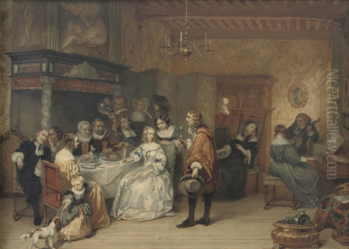 The Elegant Dinner Party Oil Painting by Hendrik Jacobus Scholten