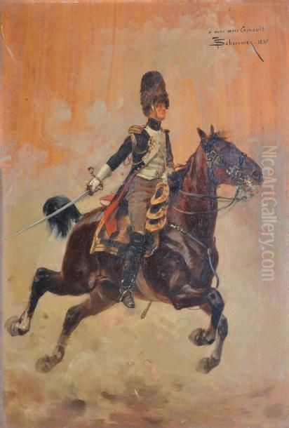 Cavalier Chargeant Oil Painting by Francois Schommer