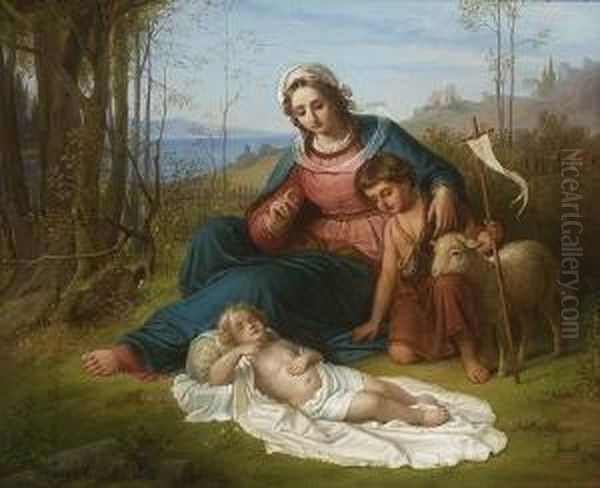 Maria Mit Dem Kind Und Dem Johannesknaben. Oil Painting by Karl Gottlob Schonherr