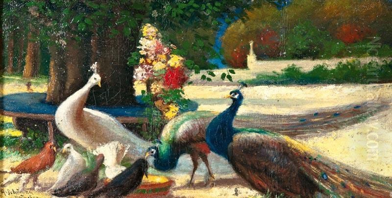 Pavak A Kastelykertben Oil Painting by Alfred Schonian