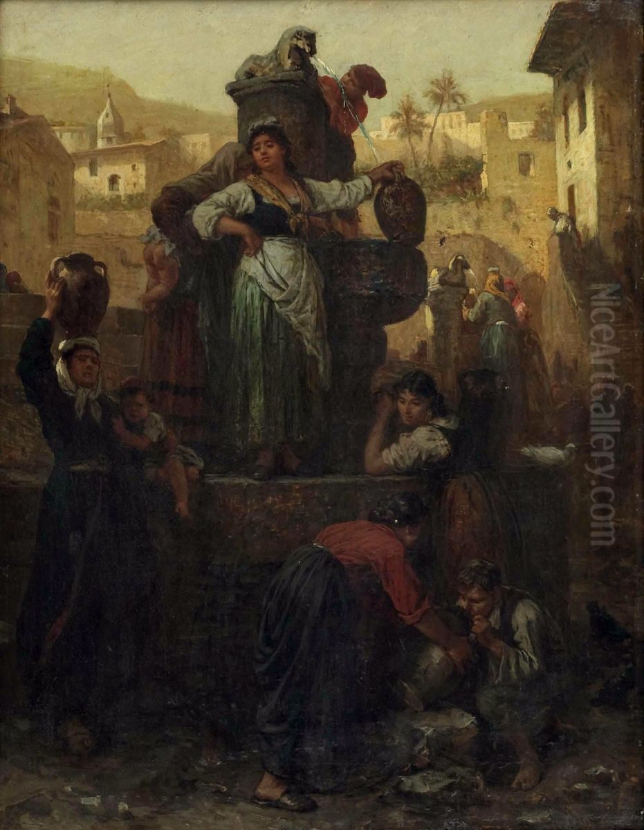 Am Brunnen Einer Mediterranen Stadt Oil Painting by Alois Schonn