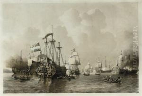 The Dutch Raid On The Medway,Chatham Oil Painting by Petrus Jan Schotel