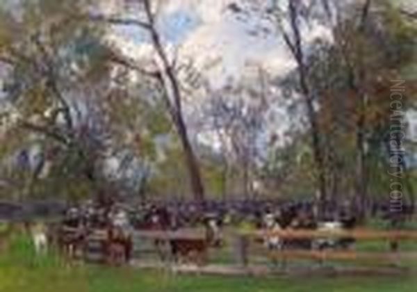 Sonntag Im Koniglichen Hirschgarten In Munchen Oil Painting by Rudolf Schramm-Zittau