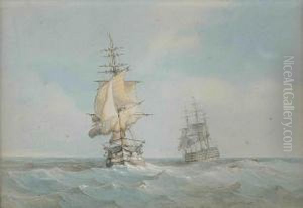 H.m.s Centurion And The H.m.s. Royal Albert Oil Painting by John or Giovanni Schranz