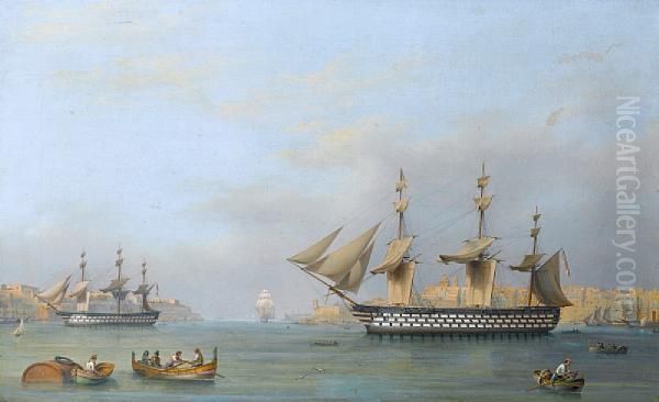 Hms Oil Painting by John or Giovanni Schranz