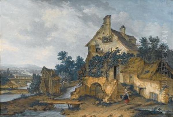 A Panoramic Landscape In The Distance Oil Painting by John or Giovanni Schranz