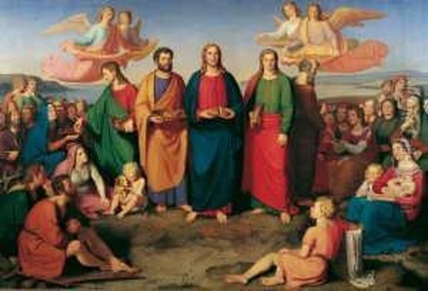 Die Speisung Der Funftausend Durch Christus. Oil Painting by Franz August Schubert