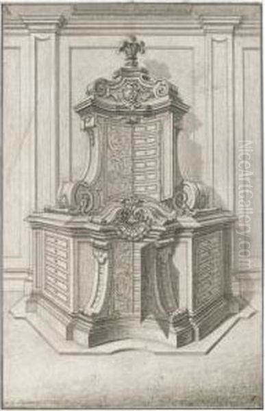 Design For A Medal Cabinet Oil Painting by Schubler, Johann Jacob