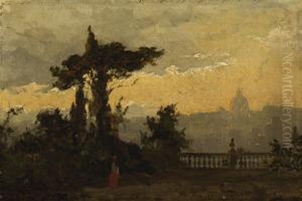 Rom - Blick Vom Pincio Auf St. Peter. Oil Painting by Toni, Antonie Schulz