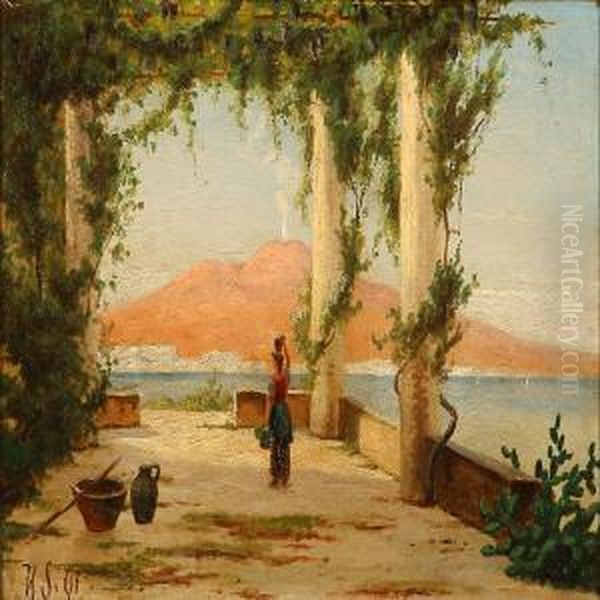 En Loggia Ved Neapel Oil Painting by Harald Peter W. Schumacher