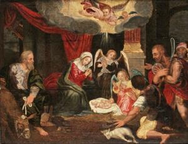 Efterfoljd, Herdarnas Tillbedjan Oil Painting by Christoph Schwartz or Schwarz