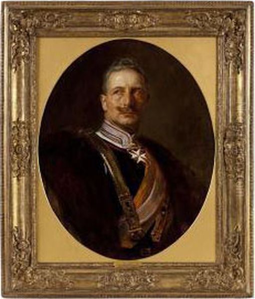 Half Length Portrait Of Kaiser Wilhelm Ii Oil Painting by Alfred Schwarz
