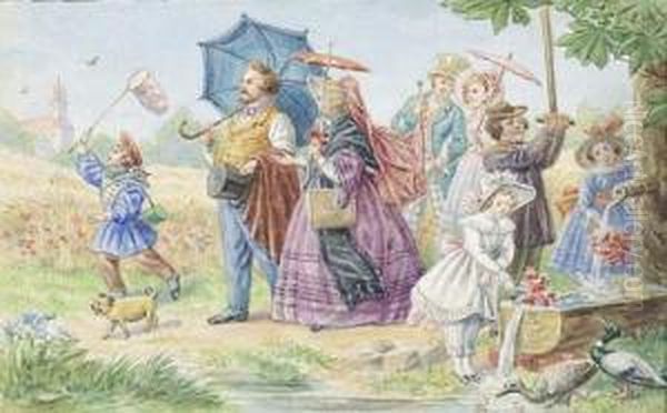 Wie Unsere Vater Spazieren Gingen 1830-1850 Oil Painting by Reinhold Schweitzer