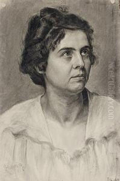 Brustbild Einer Jungen Frau In Weiser Bluse Oil Painting by Karl Schwesig