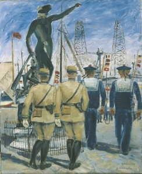 Kriegshafen Toulon Oil Painting by Karl Schwesig