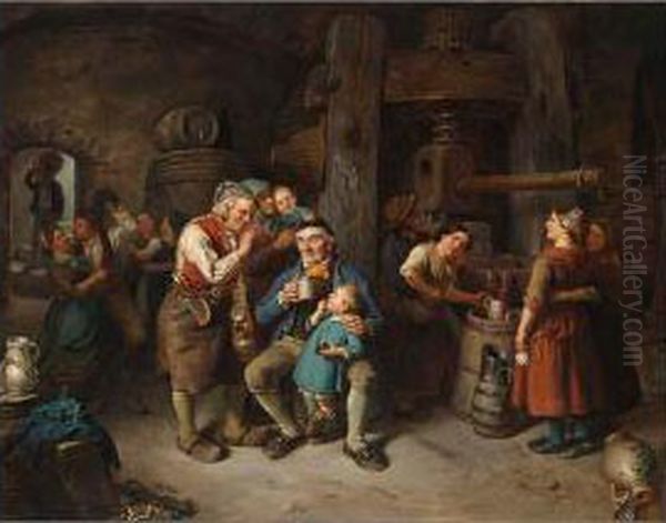 Peasants Merry-making In A Tavern Oil Painting by Peter Schwingen