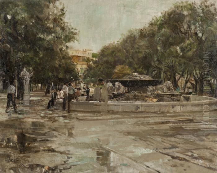 Fontana Delle Paparelle, Napoli Oil Painting by Eugenio Scorzelli