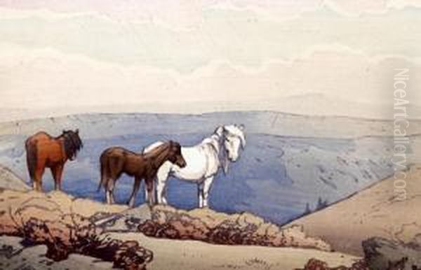 Dartmoor Ponies Oil Painting by Allen William Seaby