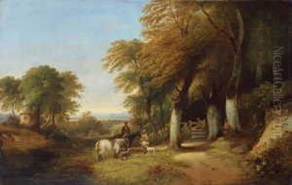 Bewaldete Landschaft Mit Zwei Reitern. Oil Painting by Johann Richard Seel
